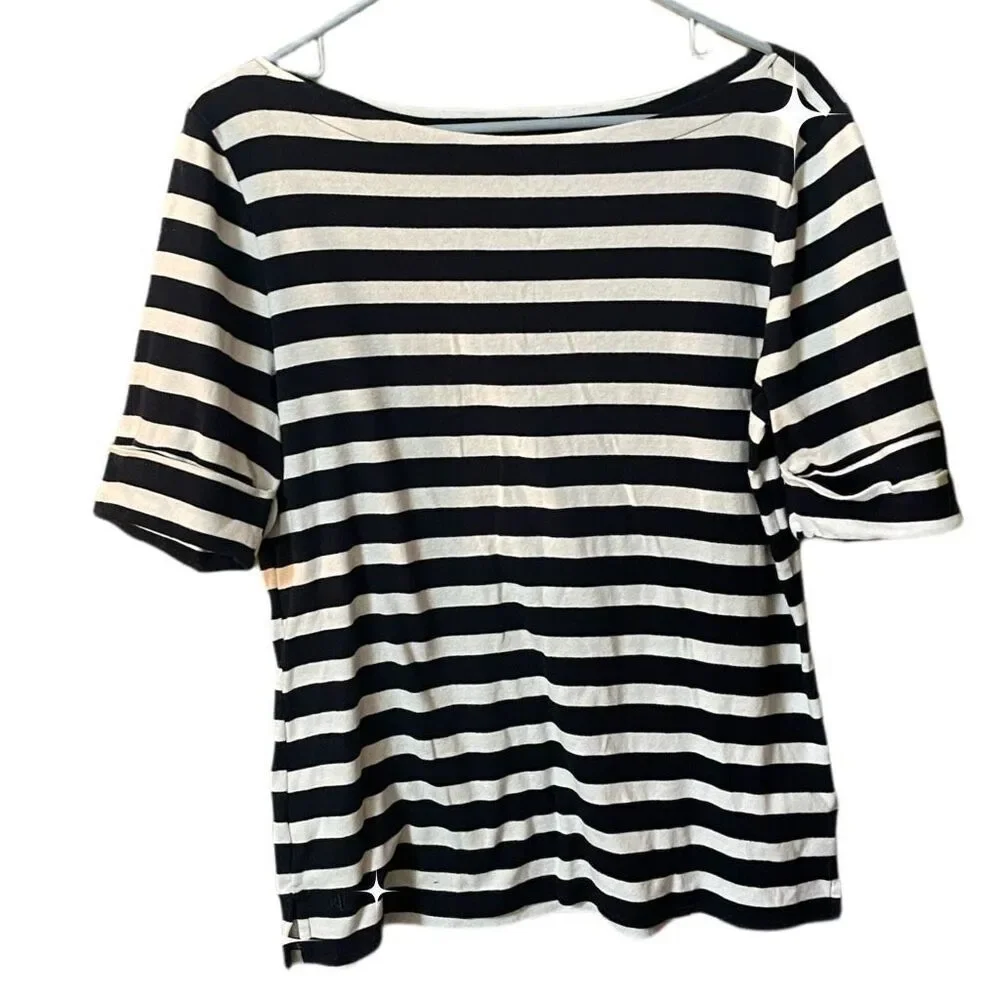 Lauren Ralph Lauren size XL nautical boat cut necklace cotton top. - Picture 2 of 7